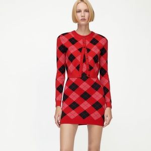 Argyle Knit Cardigan , Zara dress with diamonds On red,pink and black colors.